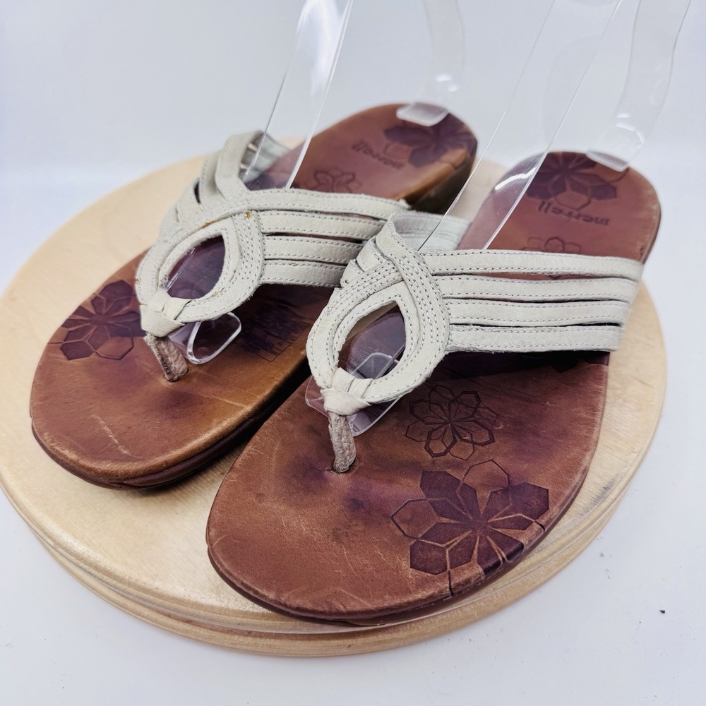 Merrell Lydia Thong‎ Sandals Womens 6 6.5 Beige Comfort Leather Flip Flops